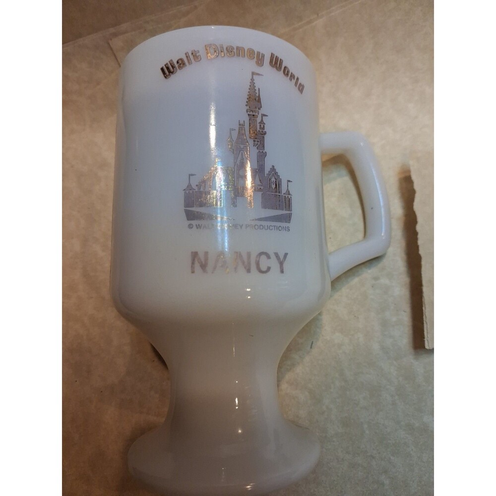 Vintage Walt Disney World White Milk Glass Pedestal/Footed Nancy Coffee Mug/Cup